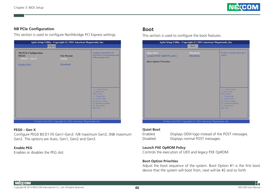 Boot, Nb pcie configuration | NEXCOM NEX 609 User Manual | Page 60 / 61