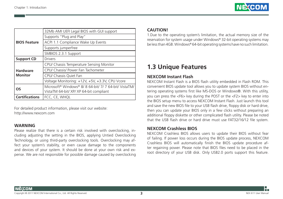 3 unique features | NEXCOM NEX 611 User Manual | Page 14 / 51
