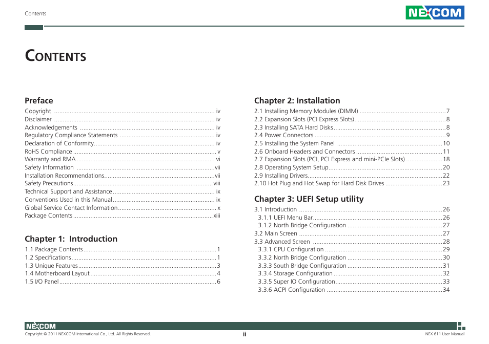 Ontents | NEXCOM NEX 611 User Manual | Page 2 / 51