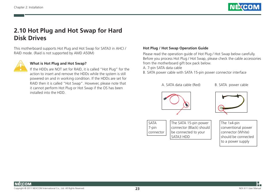 10 hot plug and hot swap for hard disk drives | NEXCOM NEX 611 User Manual | Page 34 / 51