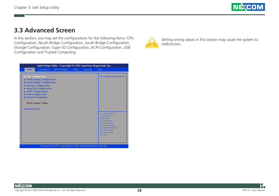 3 advanced screen | NEXCOM NEX 611 User Manual | Page 39 / 51