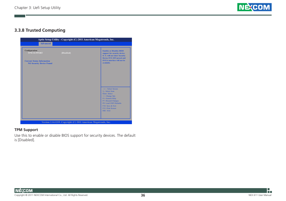 8 trusted computing, 36 chapter 3: uefi setup utility | NEXCOM NEX 611 User Manual | Page 47 / 51