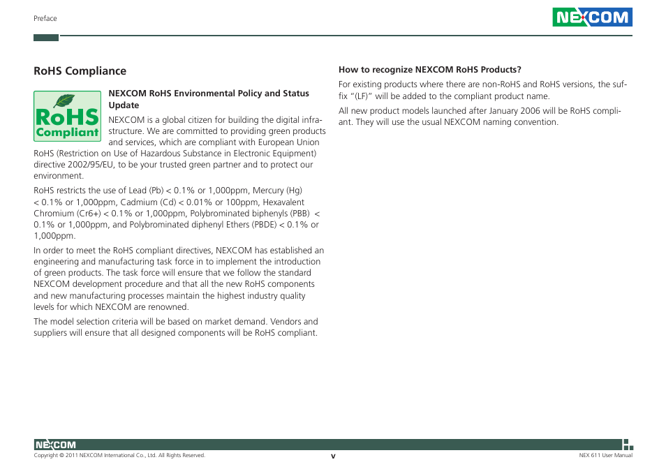 Rohs compliance | NEXCOM NEX 611 User Manual | Page 5 / 51