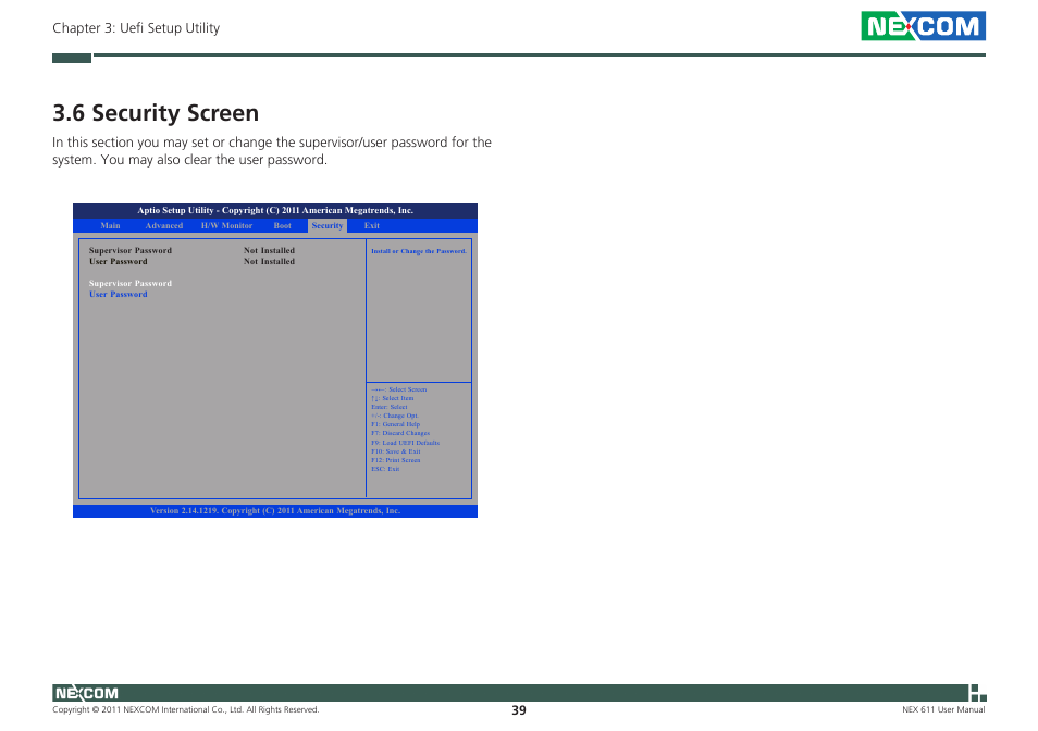 6 security screen | NEXCOM NEX 611 User Manual | Page 50 / 51