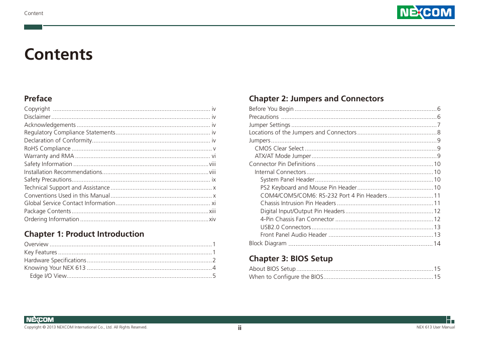 NEXCOM NEX 613 User Manual | Page 2 / 45