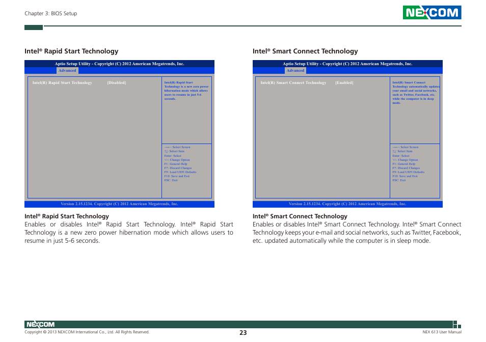 Intel, Rapid start technology intel, Smart connect technology | NEXCOM NEX 613 User Manual | Page 37 / 45