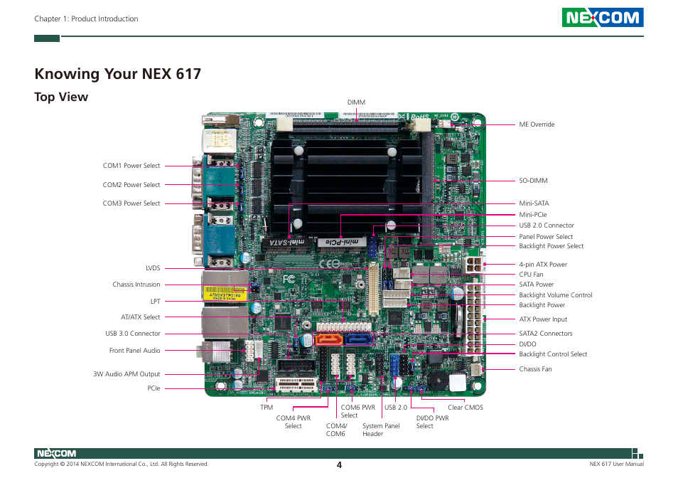 Knowing your nex 617, Top view | NEXCOM NEX 617 User Manual | Page 18 / 53