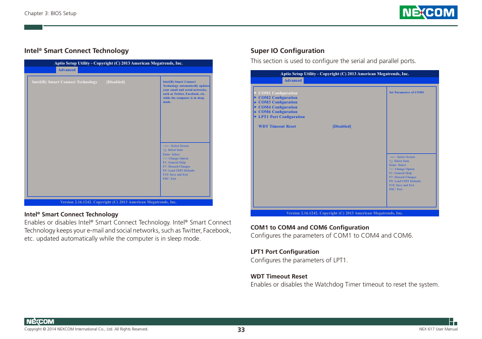 Intel, Smart connect technology, Super io configuration | NEXCOM NEX 617 User Manual | Page 47 / 53