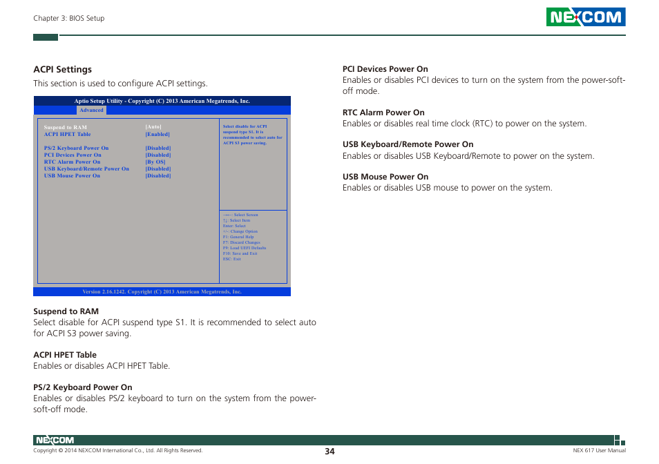 Acpi settings | NEXCOM NEX 617 User Manual | Page 48 / 53