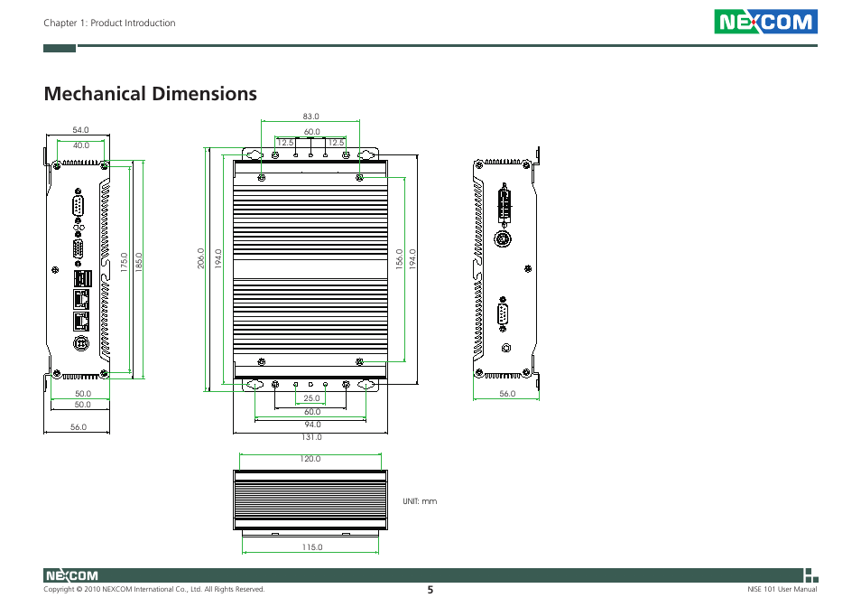 Mechanical dimensions, Amphenol | NEXCOM NISE 101 User Manual | Page 18 / 79