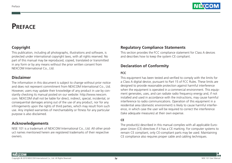 Reface | NEXCOM NISE 101 User Manual | Page 4 / 79