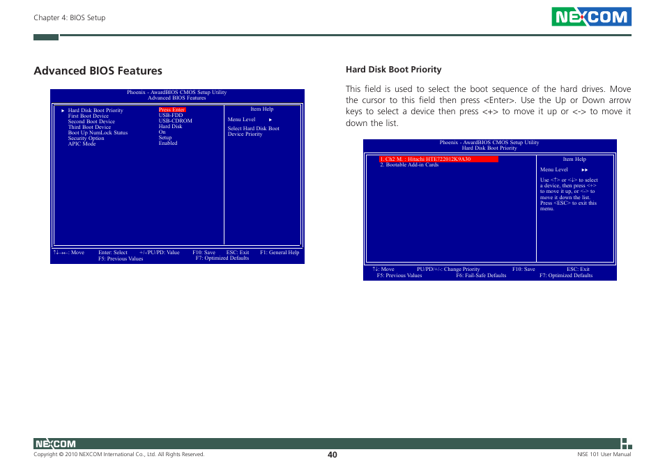 Advanced bios features | NEXCOM NISE 101 User Manual | Page 53 / 79