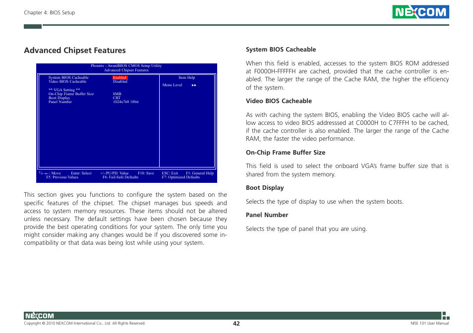 Advanced chipset features | NEXCOM NISE 101 User Manual | Page 55 / 79