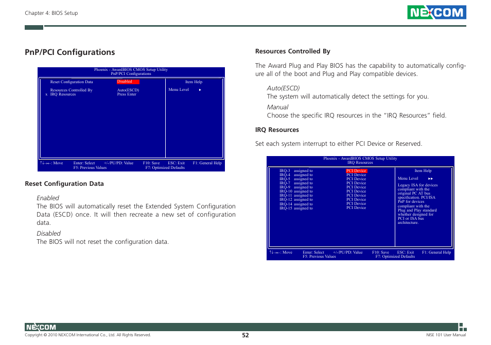 Pnp/pci configurations | NEXCOM NISE 101 User Manual | Page 65 / 79