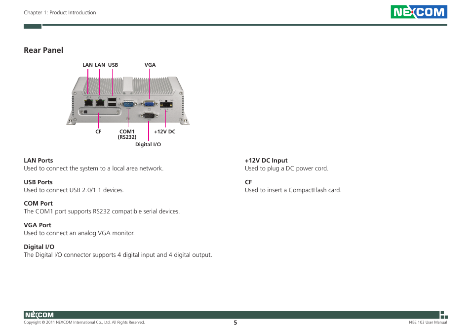 Rear panel | NEXCOM NISE 103 User Manual | Page 18 / 83