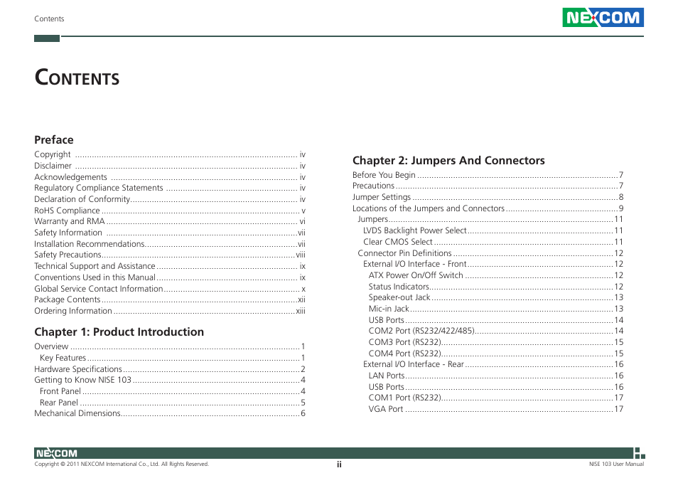 Ontents | NEXCOM NISE 103 User Manual | Page 2 / 83