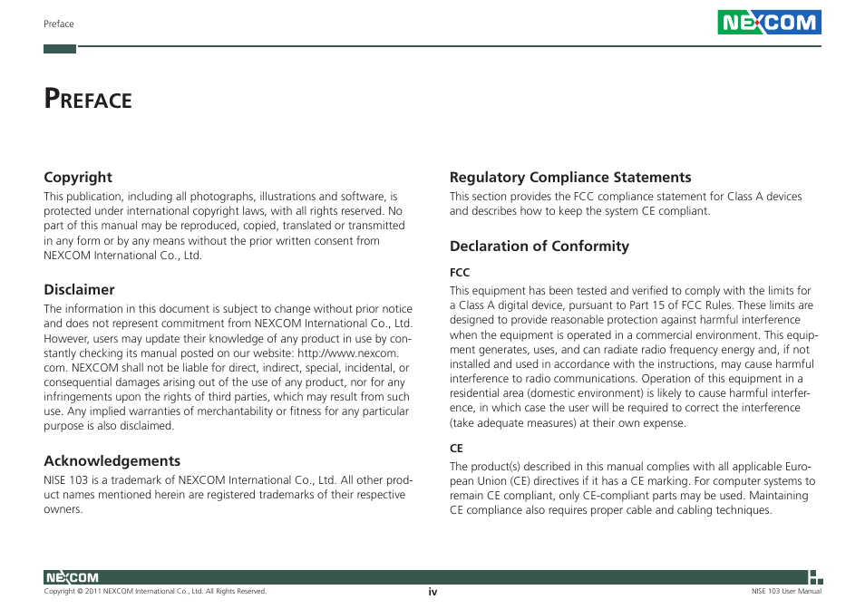 Reface | NEXCOM NISE 103 User Manual | Page 4 / 83