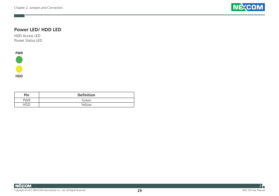 Power led/ hdd led | NEXCOM NISE 104 User Manual | Page 43 / 78