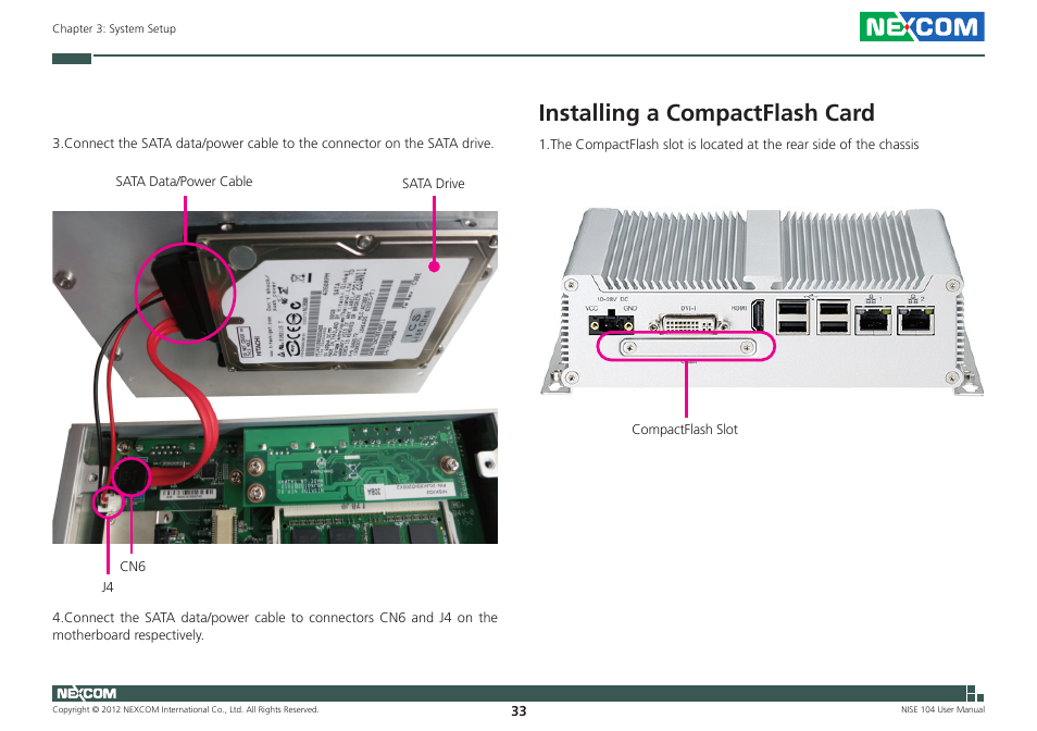 Installing a compactflash card | NEXCOM NISE 104 User Manual | Page 47 / 78