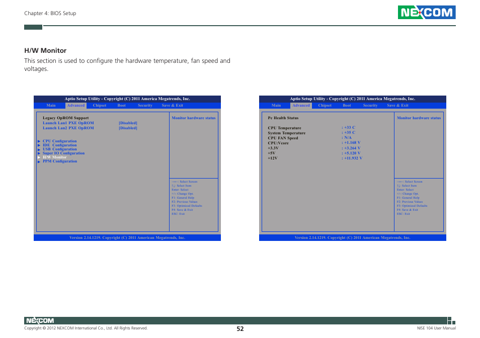 H/w monitor | NEXCOM NISE 104 User Manual | Page 66 / 78