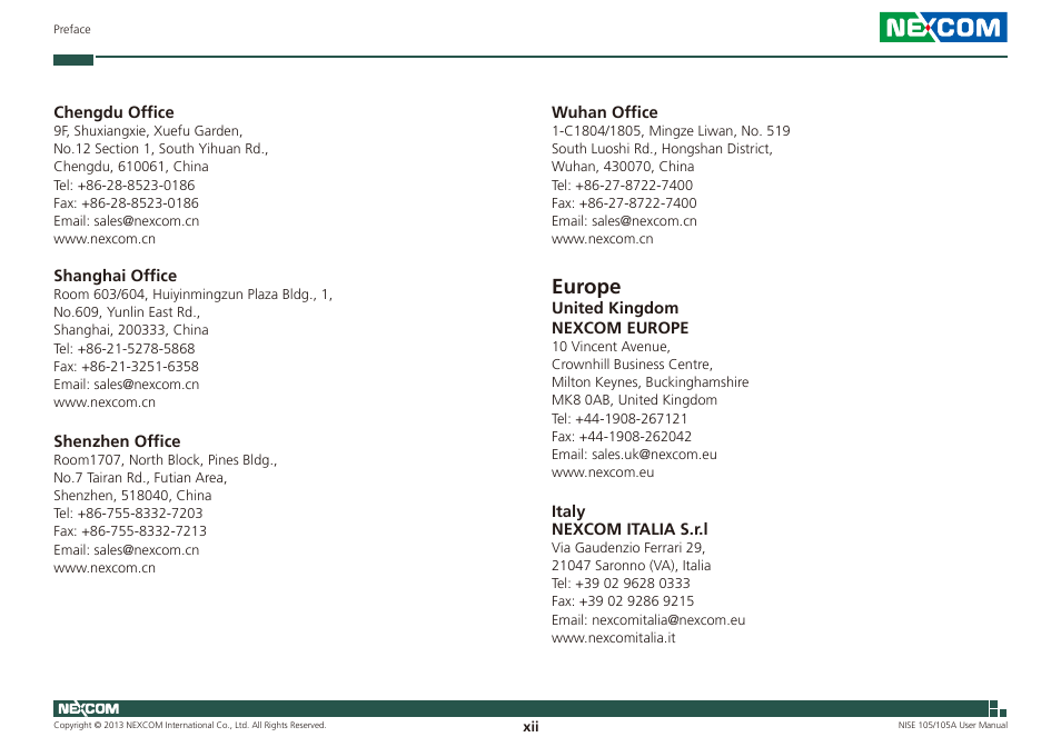 Europe | NEXCOM NISE 105 User Manual | Page 12 / 78