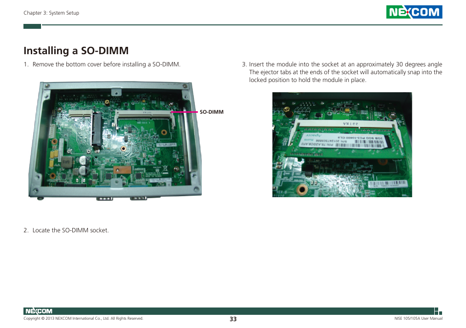Installing a so-dimm | NEXCOM NISE 105 User Manual | Page 46 / 78