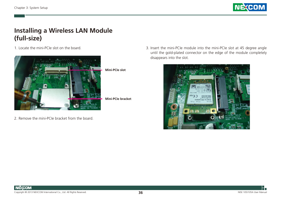 Installing a wireless lan module (full-size) | NEXCOM NISE 105 User Manual | Page 49 / 78