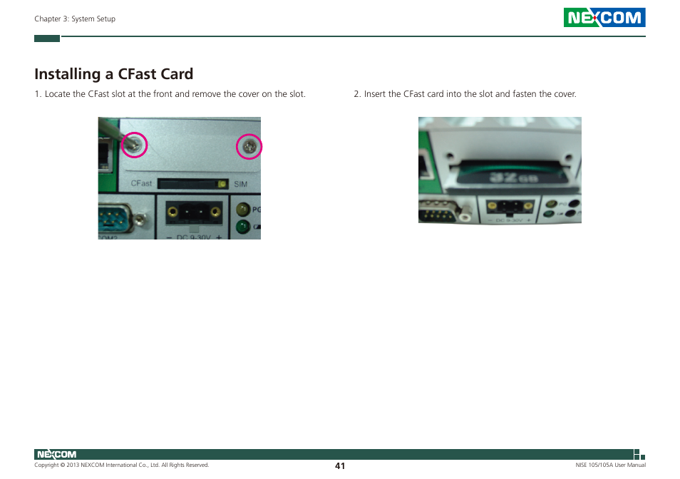 Installing a cfast card | NEXCOM NISE 105 User Manual | Page 54 / 78
