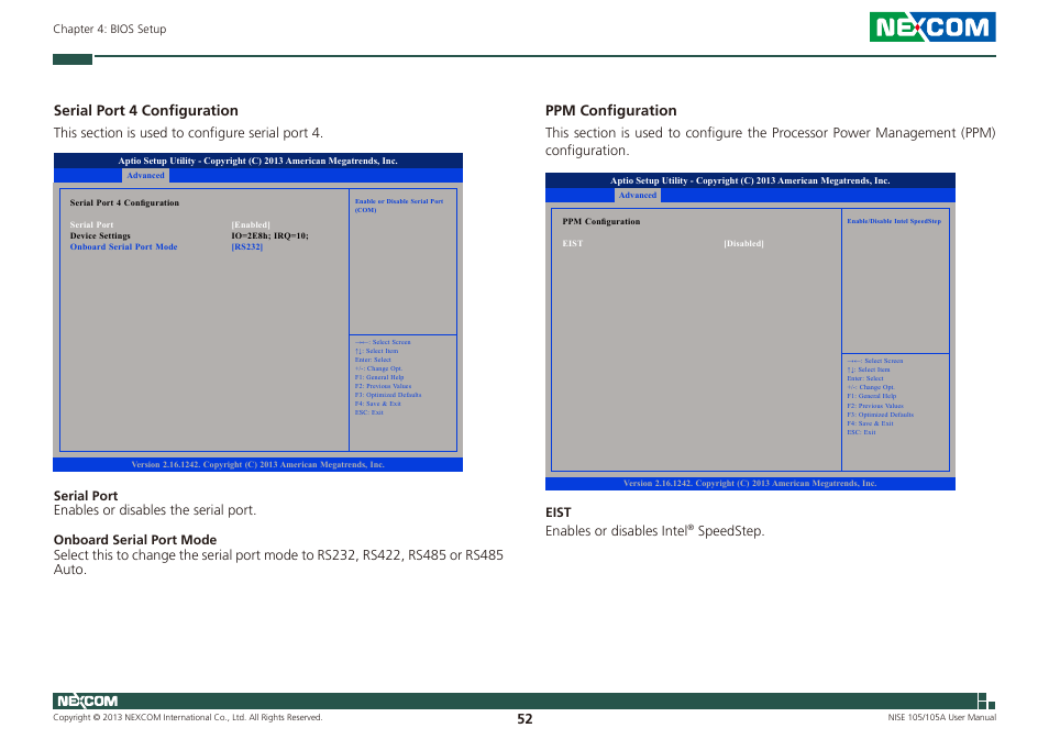 Serial port 4 configuration, Ppm configuration | NEXCOM NISE 105 User Manual | Page 65 / 78