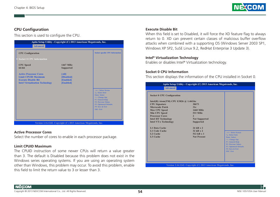 Cpu configuration | NEXCOM NISE 105 User Manual | Page 67 / 78