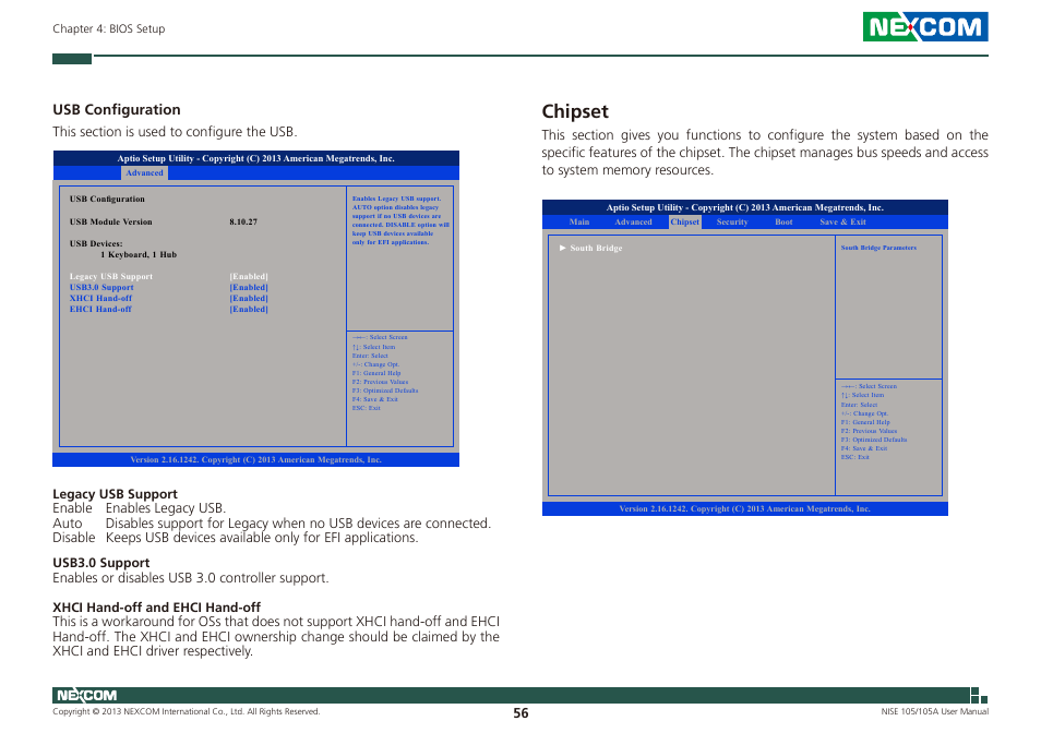 Chipset, Usb configuration | NEXCOM NISE 105 User Manual | Page 69 / 78