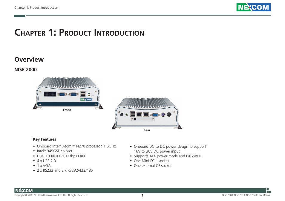 Hapter, Roduct, Ntroduction | Overview | NEXCOM NISE 2000 User Manual | Page 14 / 84