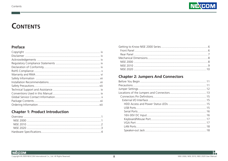 Ontents | NEXCOM NISE 2000 User Manual | Page 2 / 84