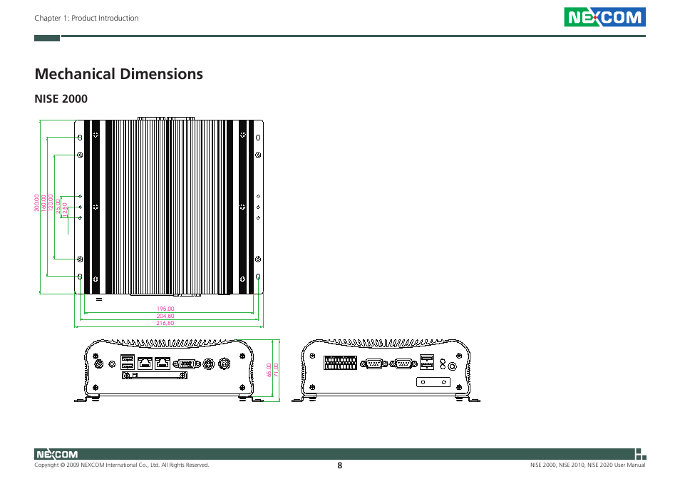 Mechanical dimensions, Nise 2000 | NEXCOM NISE 2000 User Manual | Page 21 / 84