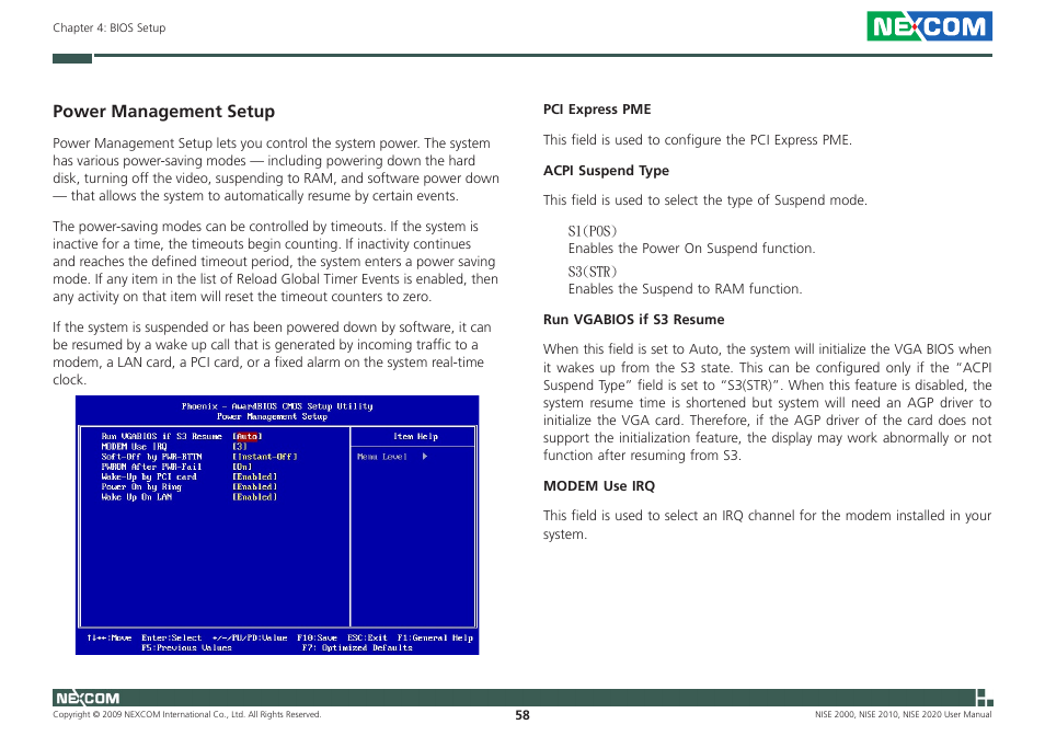 Power management setup | NEXCOM NISE 2000 User Manual | Page 71 / 84