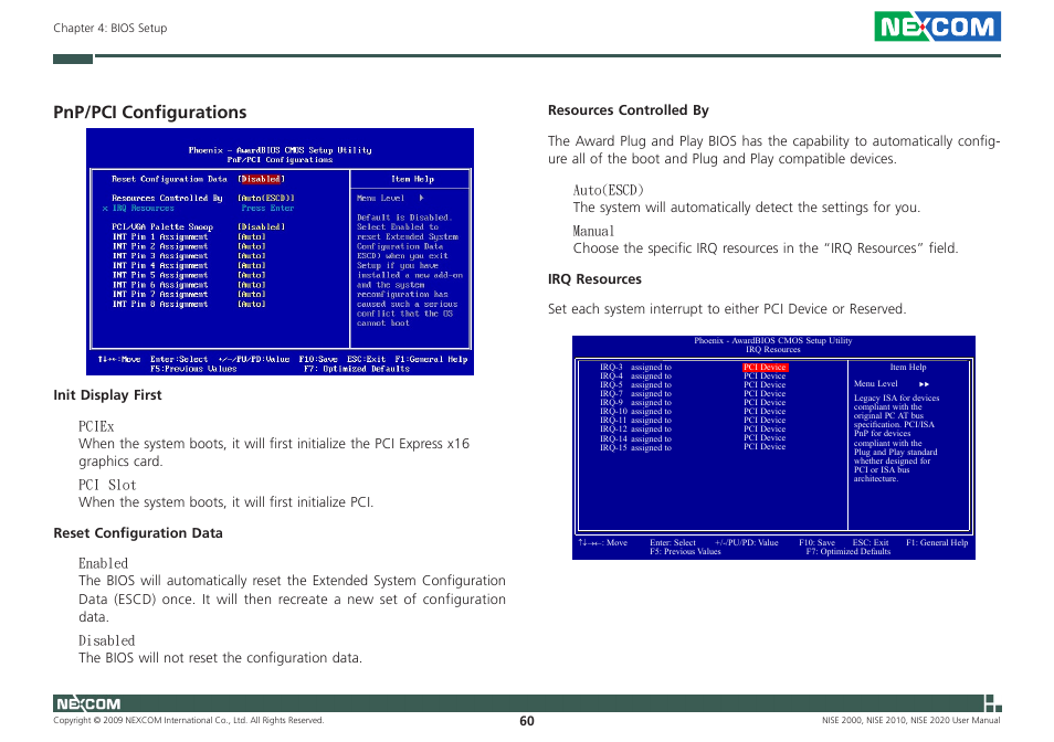 Pnp/pci configurations | NEXCOM NISE 2000 User Manual | Page 73 / 84