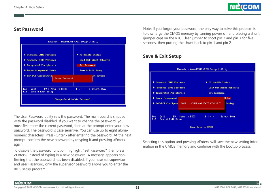 Set password, Save & exit setup | NEXCOM NISE 2000 User Manual | Page 76 / 84