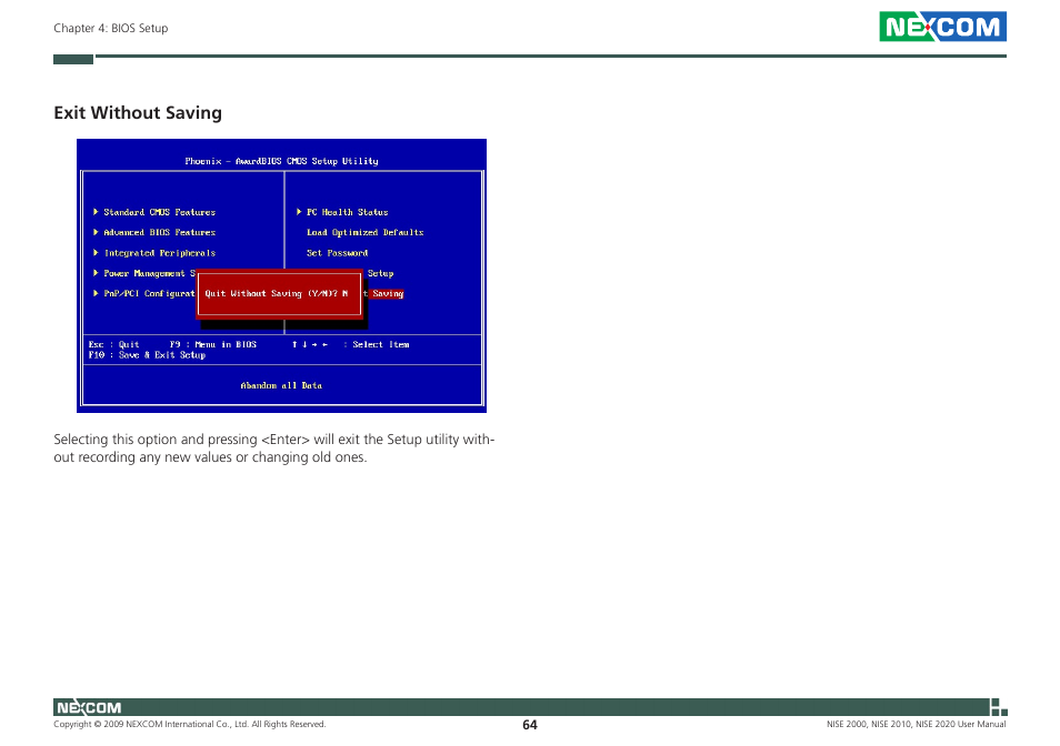 Exit without saving | NEXCOM NISE 2000 User Manual | Page 77 / 84