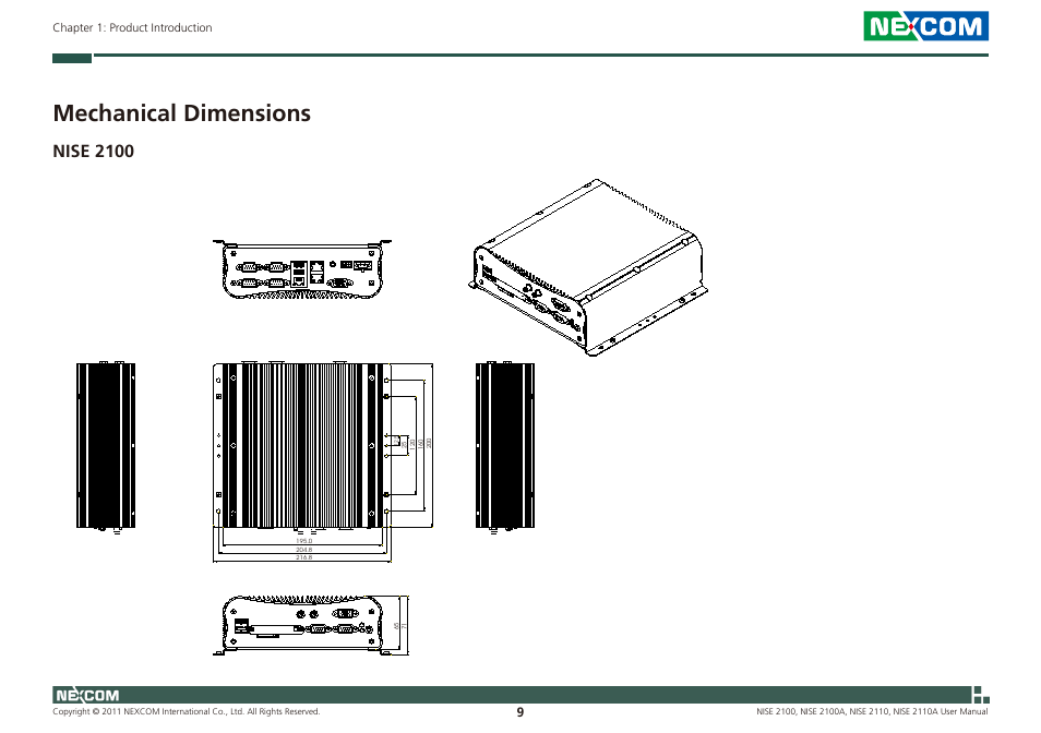 Mechanical dimensions, Nise 2100 | NEXCOM NISE 2100 User Manual | Page 22 / 87