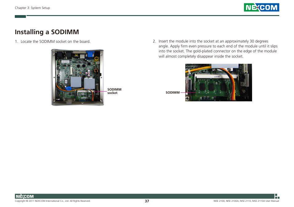 Installing a sodimm | NEXCOM NISE 2100 User Manual | Page 50 / 87