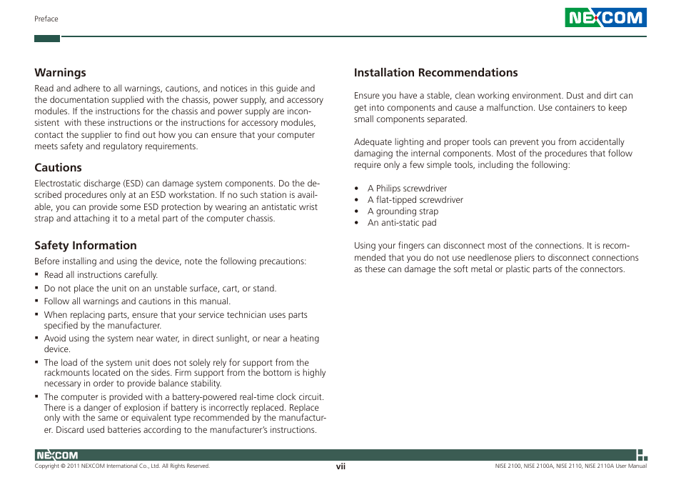 NEXCOM NISE 2100 User Manual | Page 7 / 87