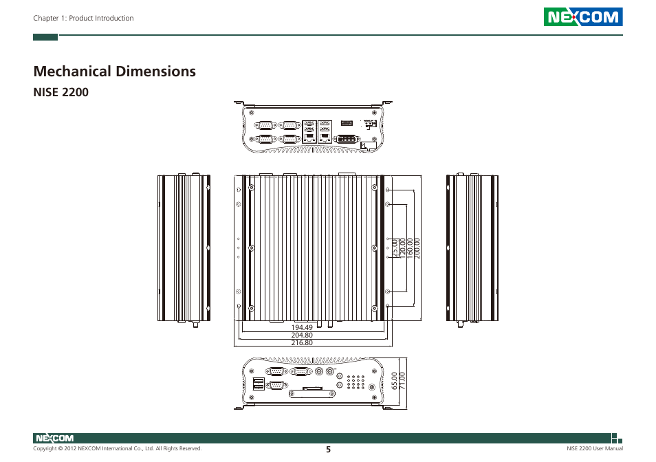 Mechanical dimensions, Nise 2200 | NEXCOM NISE 2200 User Manual | Page 19 / 110