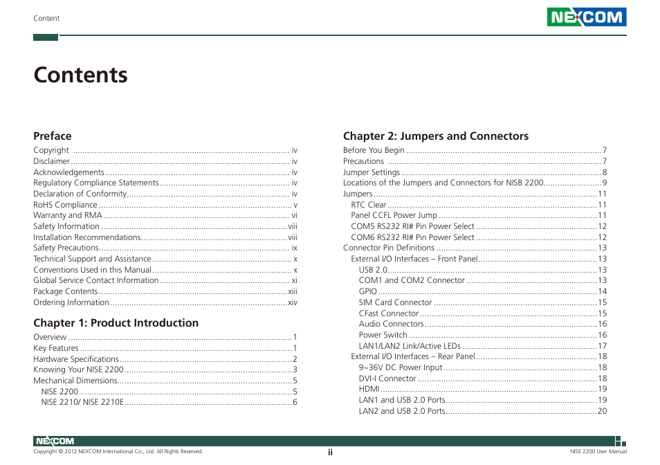 NEXCOM NISE 2200 User Manual | Page 2 / 110