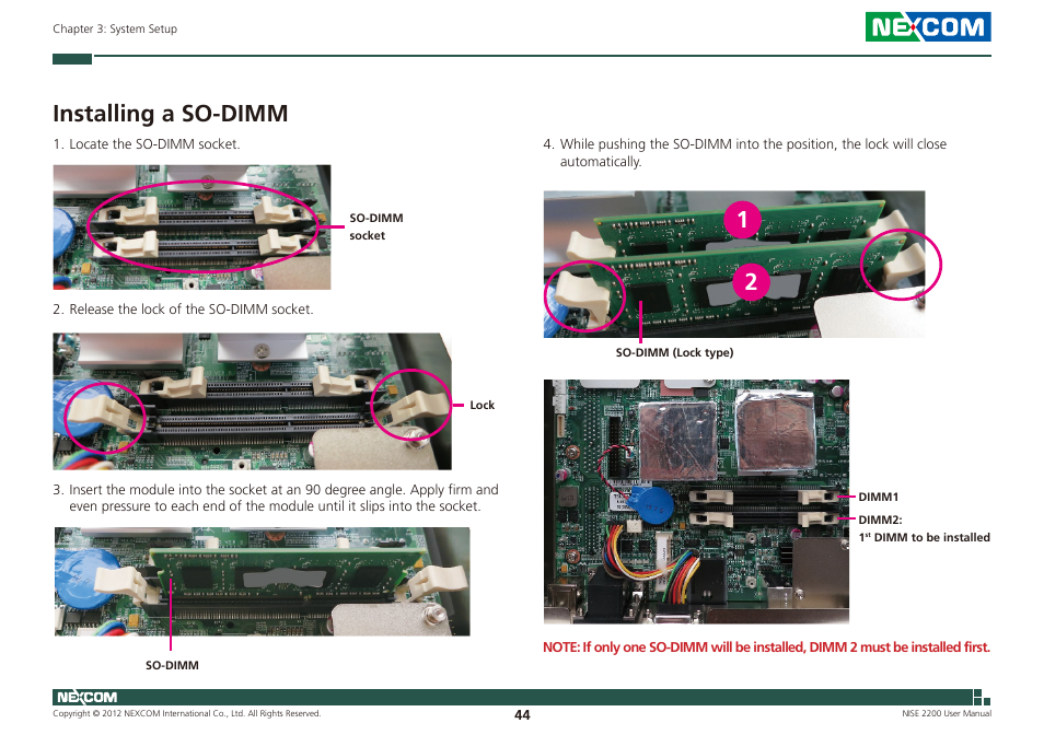Installing a so-dimm | NEXCOM NISE 2200 User Manual | Page 58 / 110