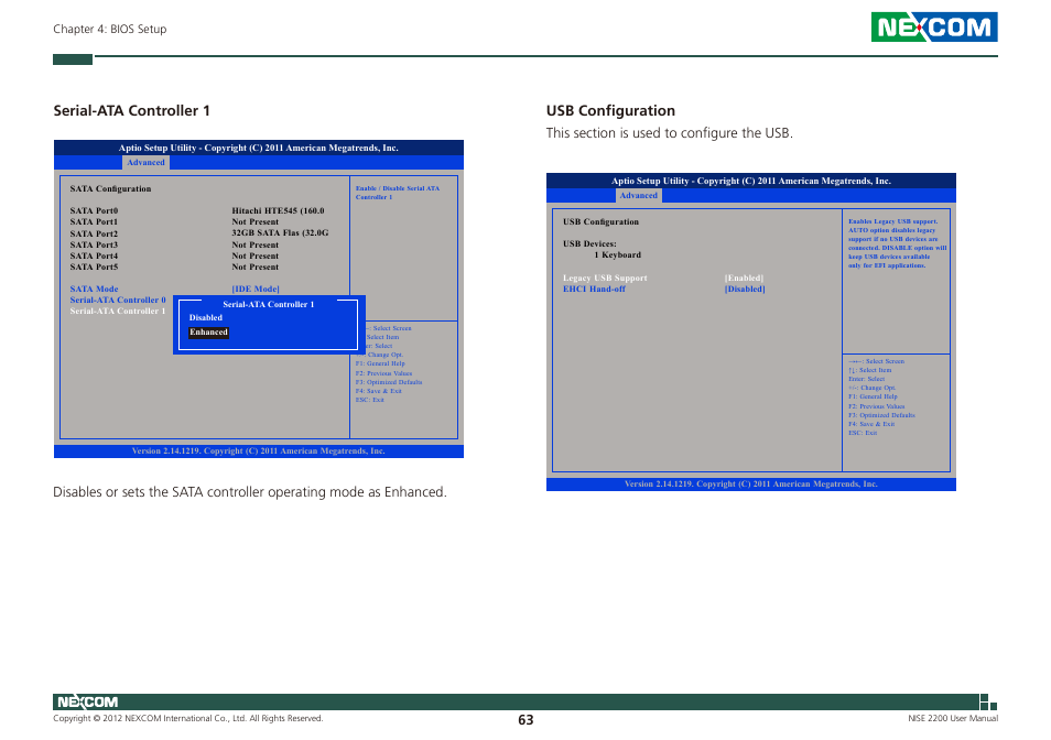 Serial-ata controller 1, Usb configuration | NEXCOM NISE 2200 User Manual | Page 77 / 110