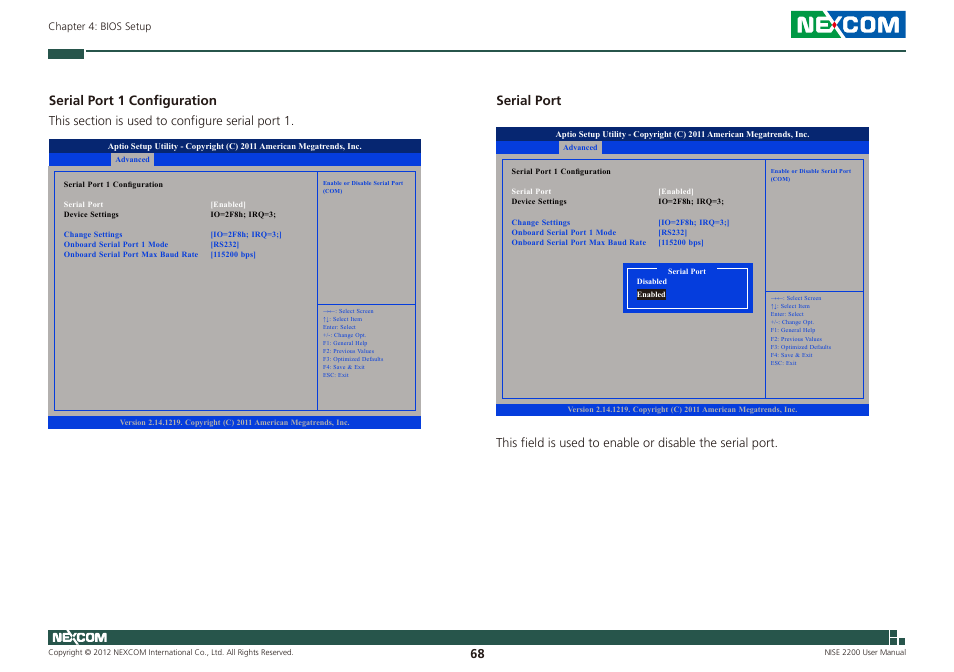Serial port 1 configuration, Serial port | NEXCOM NISE 2200 User Manual | Page 82 / 110