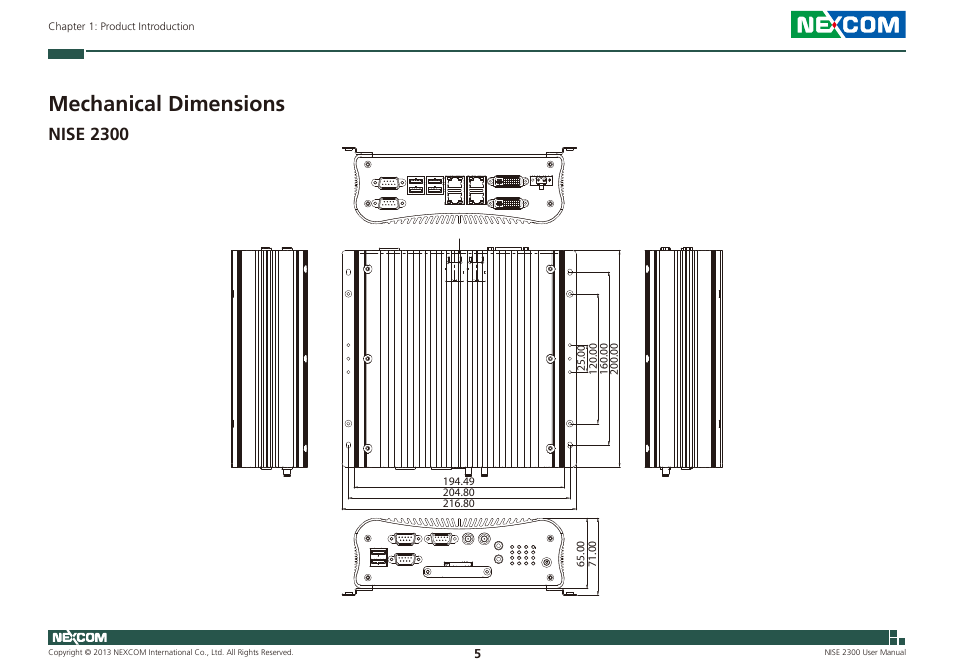 Mechanical dimensions, Nise 2300 | NEXCOM NISE 2300 User Manual | Page 19 / 107