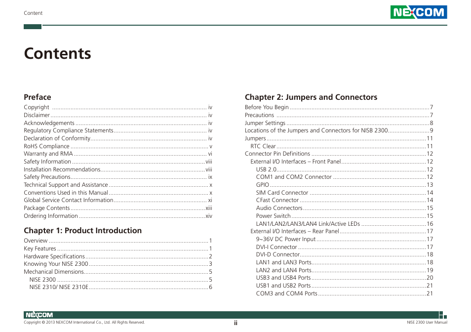 NEXCOM NISE 2300 User Manual | Page 2 / 107