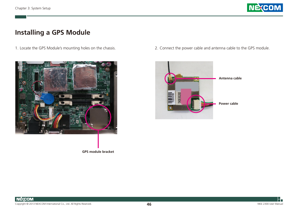 Installing a gps module | NEXCOM NISE 2300 User Manual | Page 60 / 107