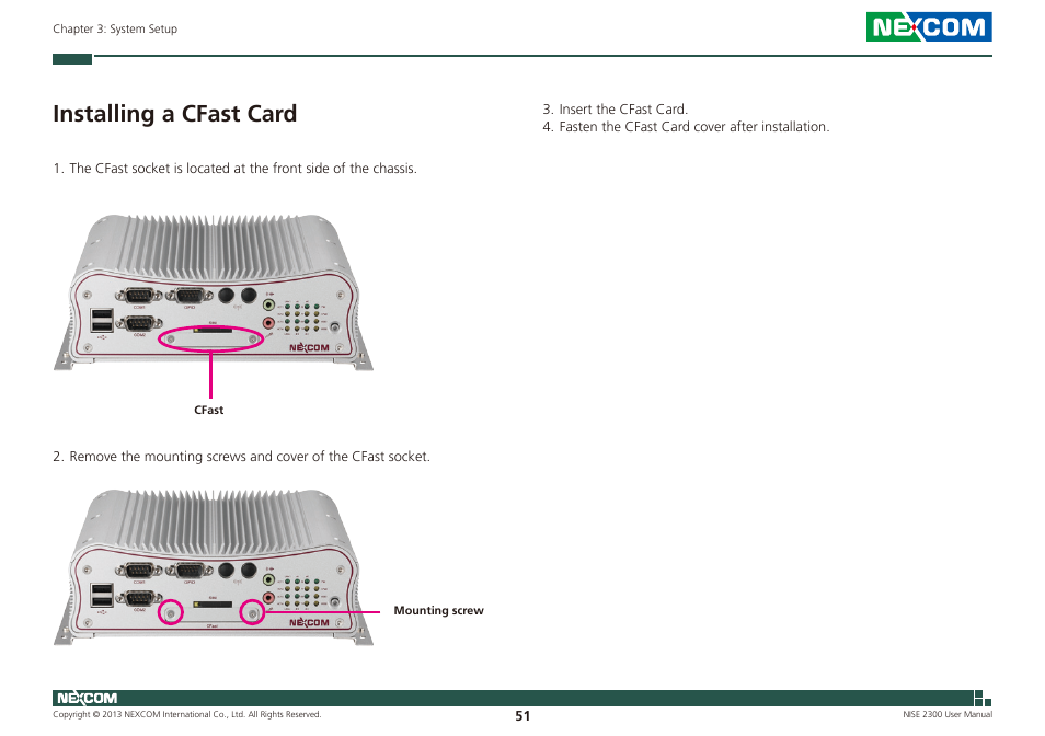 Installing a cfast card | NEXCOM NISE 2300 User Manual | Page 65 / 107